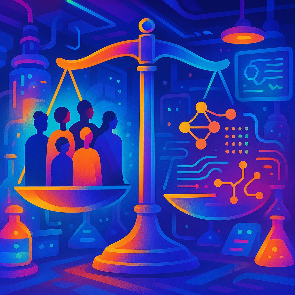 Illustration representing bias mitigation with balanced scales