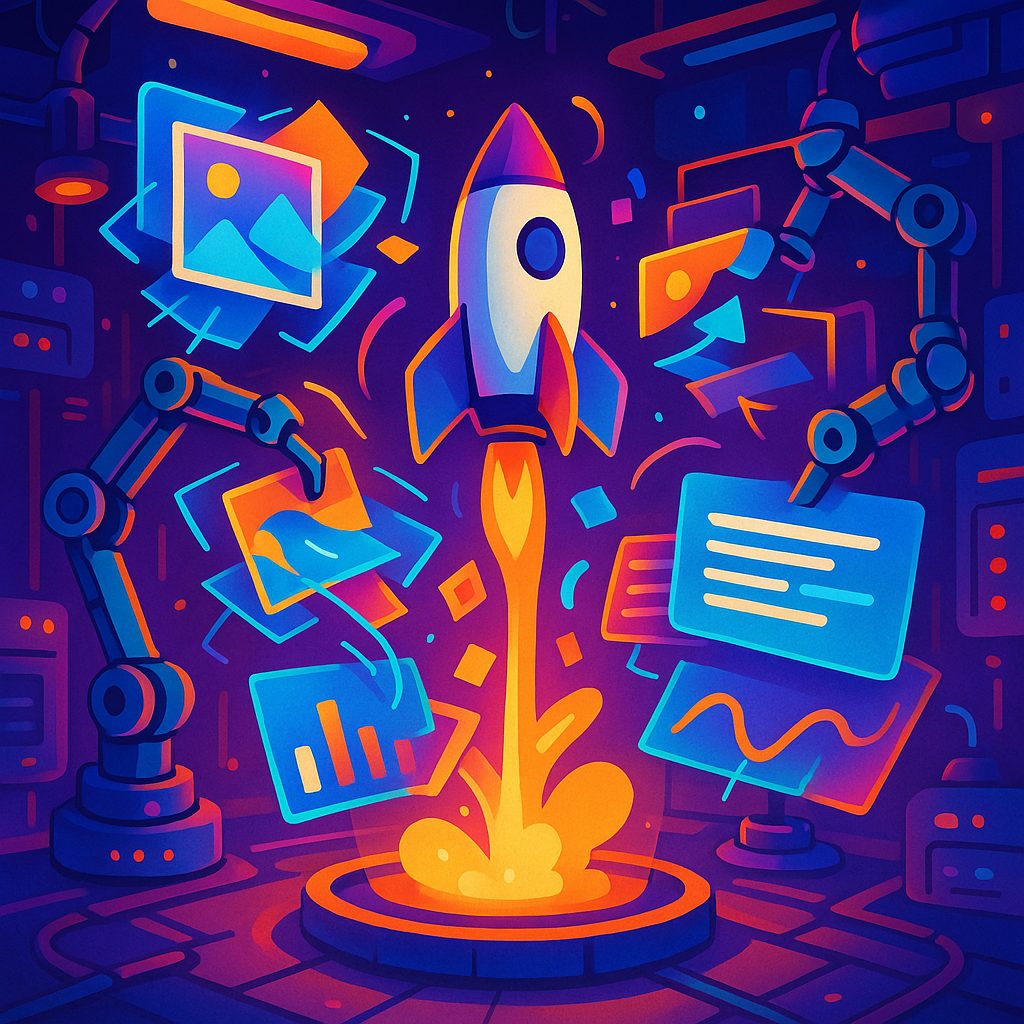 Illustration representing data augmentation with a rocket launch